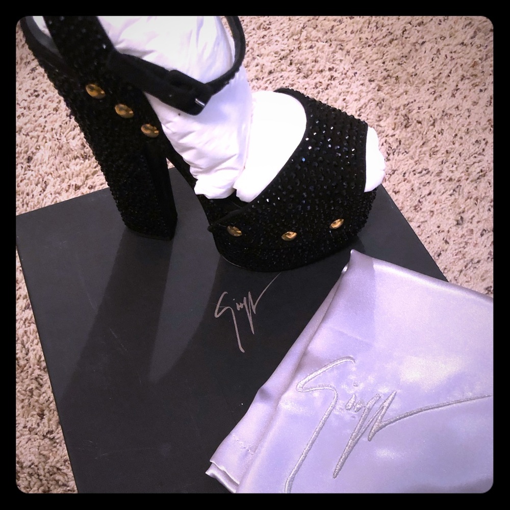 Black rhinestone heels